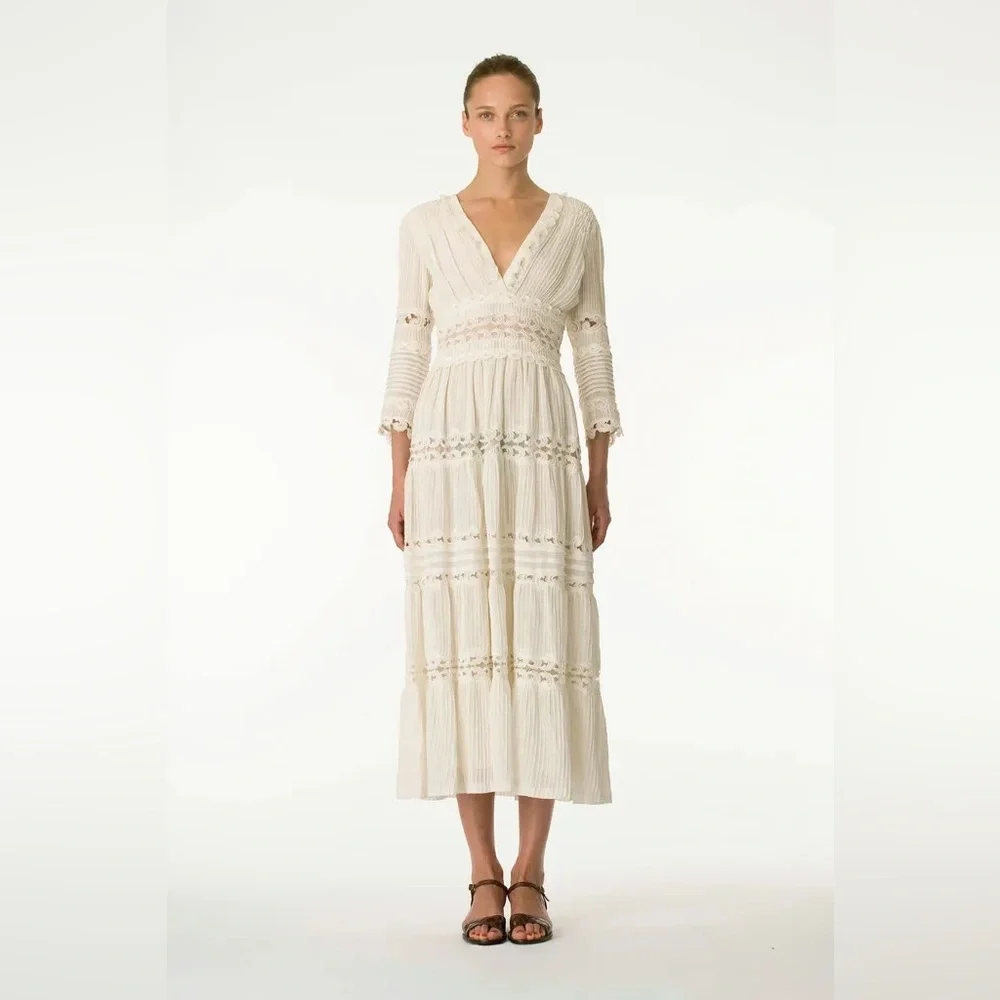 Chloe Boho Ivory Lace Sheer Dress 2010 Cruise Collection Vintage Midi - Picture 5 of 13